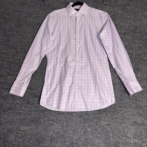 Proper Cloth Dress Shirt Men's L Lavender Non-Iron Windowpane Business Professio